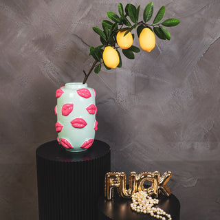 Vase "Kussmund" Keramik mint/rosa 17x17x27cm