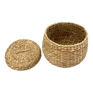 Korb mit Deckel aus Wasserhyazinthe natur