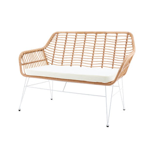 Wetterfeste Sitzbank mit Rattan-Optik & weißem Metallgestell – Indoor & Outdoor