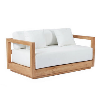 Umalas Zweisitzer-Sofa aus recyceltem Teakholz – Wetterfeste Sunbrella-Kissen, Weiß