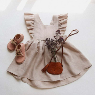 Annie&Charles Bio-Baumwollkleid mit Rüschen & Rückenschleife – Grün, Beige, Braun, Blau – Größen 6 Monate bis 4 Jahre