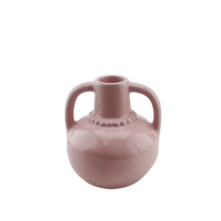 Vase - Krugvase mit Perlenhals - Dolomit- - Hellrosa 11x10x12cm