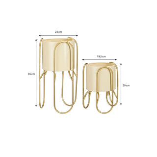 Donau -Blumentopf auf Standard - 2 - Metall - H45 x Ø23 cm - hellgelb, Gold