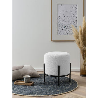 Gepolsterter Hocker Ø35 cm, Bouclé-Stoff, weiß
