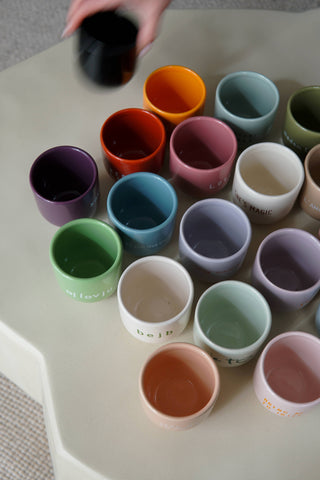 Kaffeebecher Keramik "Bring me back to Ibiza" rosa-orange