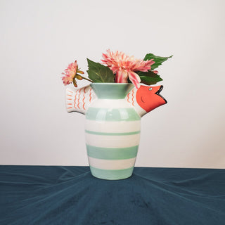 Vase -Blume -Vase -Schwimmfisch -Dolomit -Mint/Weiß/Orange - 23x12.5x21cm