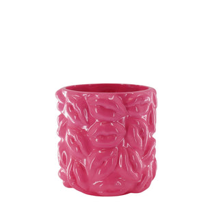 Pflanzentopf "Kussmund" Keramik neon pink 17,5x17,5x17,5cm