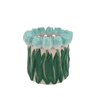 Vase-Blume-Vase mit Tulips-Dolomit-mint/ green-17x17x16cm