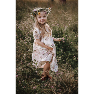 Annie&Charles Kinderkleid aus Bio-Baumwolle – Farben Floral & Apricot – Größen 12 Monate bis 8 Jahre