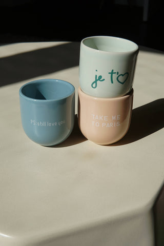 Becher Steingut Take me to PARIS Rosa