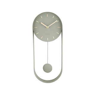 Karlsson Pendeluhr „Pendulum Charm“ – Moderne Wanduhr mit Pendel in Dunkelgrün & Gold – Designuhr aus Stahl (50x20 cm)