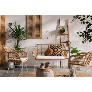 Wetterfeste Sitzbank mit Rattan-Optik & weißem Metallgestell – Indoor & Outdoor