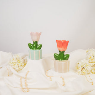 Kerzenhalter - Candlestick Tulip - Dolomit- - Sand/ Orange - 9x8,5x17,5 cm