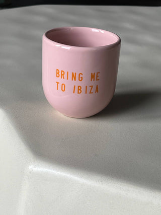 Kaffeebecher Keramik "Bring me back to Ibiza" rosa-orange