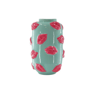 Vase "Kussmund" Keramik mint/rosa 17x17x27cm