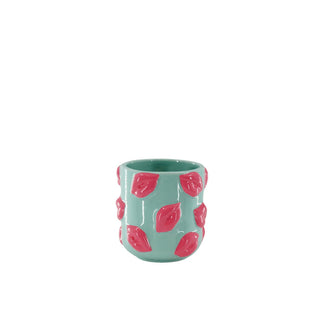 Pflanzentopf "Kussmund" Keramik mint/rosa 11x11x11,5cm