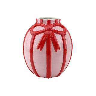 Keramikvase mit dekorativem Bogen – Moderne Dekovase in Weiß | Housevitamin Hellrosa/ Rot - 17x17x17,5 cm