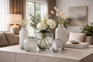 VASEN HELLGRAU Hellgraue Vasen aus Glas, Keramik & Porzellan