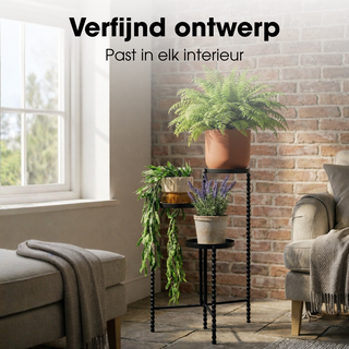 Mica Decorations Salvo Pflanzenständer Schwarz – 3-stufiger Blumenständer aus Eisen, H70 cm – Indoor & Outdoor Pflanzenregal