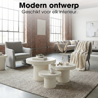 Mica Decorations Lux Beistelltisch Set 3er – Runde Metall Beistelltische in Gebrochenem Weiß, Moderne Couchtische Ø50–70 cm