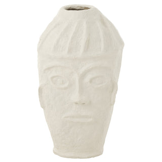 J-Line Topfgesicht aus Pappmaché Weiß – Großer Design Blumentopf mit Gesicht 95 cm