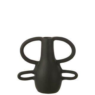 Keramikvase schwarz, außergewöhnliche Designvase, weißer Hintergrund