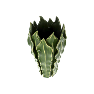 Keramikvase „Aloe Vera“ Grün – Moderne Designvase mit Blattstruktur | H 31 cm