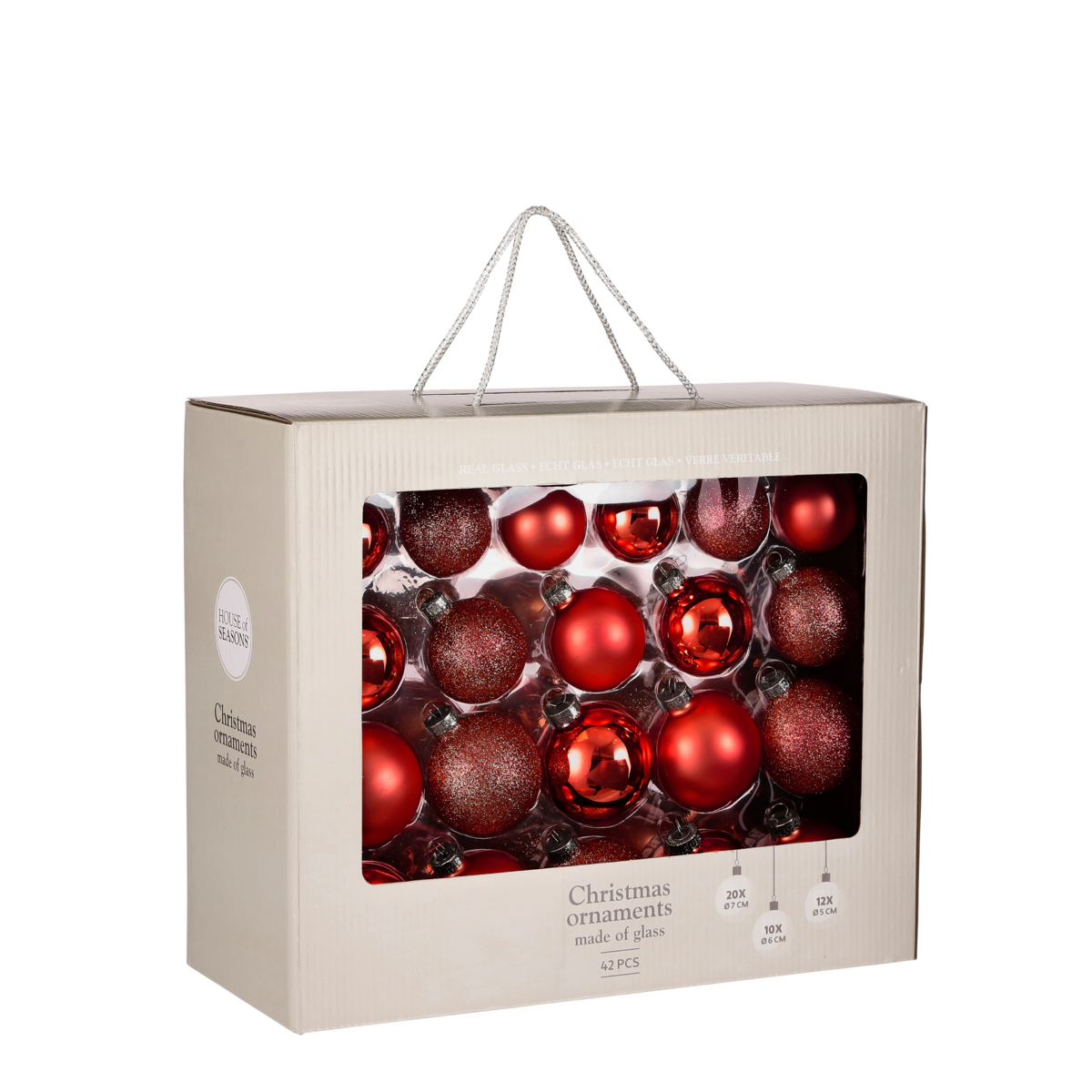 Christmas Balls Set - 42 Pieces - Ø7 cm - Glass - Red