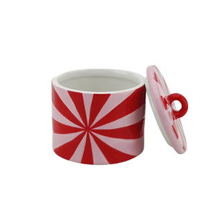 Candy Swirl Dekoglas mit Deckel – Buntes Aufbewahrungsglas im Wirbel-Design | Housevitamin - Rot/Pink - 11x11x11,5 cm