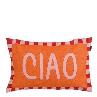 Mica Decorations CIAO Dekokissen 55x35 cm – Orange Zierkissen mit rosa „CIAO“ Schriftzug aus Baumwolle & Leinen
