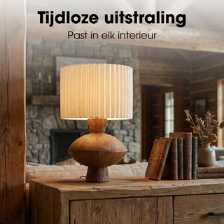 Mica Decorations Frey Tischlampe Braun – Plissierter Lampenschirm, E27, H51 cm – Dekorative Nachttischlampe & Wohnzimmerlampe