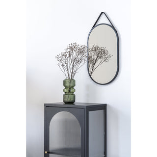 Wandspiegel aus Stahl mit Kunstleder-Gurt, 35x60 cm, Schwarz House Nordic