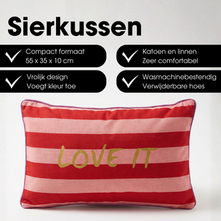 Dekokissen LOVE IT Rot Rosa – modernes Zierkissen Sofa & Wohnzimmer Deko 55x35 cm