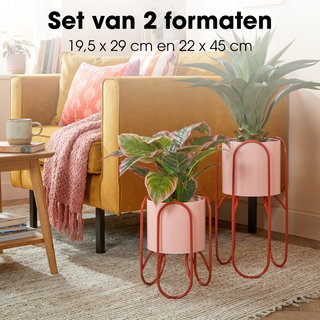 Blumentopf Set Donau Rosa auf Ständer – 2er Set Metall Pflanzgefäße modern – stilvolle Wohnaccessoires & Wohnzimmer Deko