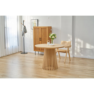 Armlehnstuhl aus Holz & Rattan – Gepolsterter Vintage Esszimmerstuhl im Naturlook