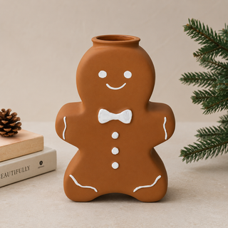 Keramikvase Lebkuchenmann – Braun & Weiß | Weihnachtsdeko