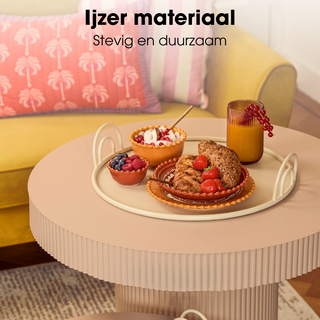 Mica Decorations Tablett Set 3er – Runde Metall Serviertabletts mit Griffen in Gebrochenem Weiß Ø30–42 cm