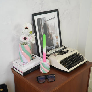 Candy Marshmallow Kerzenhalter – Bunter Kerzenständer im verspielten Marshmallow-Design | Housevitamin - Pink/Mint Green/Lila - 8,5x8,5x9cm