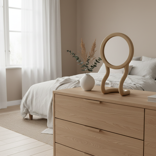 Sanabria Spiegel Beige – Moderner Wandspiegel mit organischer Form 30 x 40 cm
