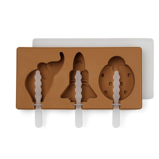 Nuuroo Elin Eis-Pop-Form aus Silikon – 3er Set mit Elefant, Rakete & Marienkäfer – lebensmittelecht, hellbraun