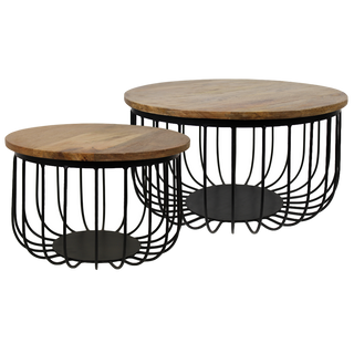 2-teiliges Couchtisch-Set Maden - Mangoholz/Eisen - natur