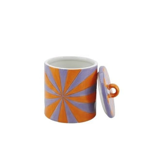 Candy Swirl Dekoglas mit Deckel – Buntes Aufbewahrungsglas im Wirbel-Design | Housevitamin - Orange/Lila - 11x11x14,5 cm