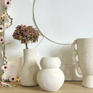 Moderne Keramik Vase Weiß – Geometrische Design Vase für Trockenblumen & Wohnzimmer Deko