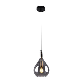 Pendelleuchte Gota Rauchglas Schwarz – moderne Hängelampe aus Glas & Metall Ø20 cm – Wohnzimmer & Esstisch Beleuchtung