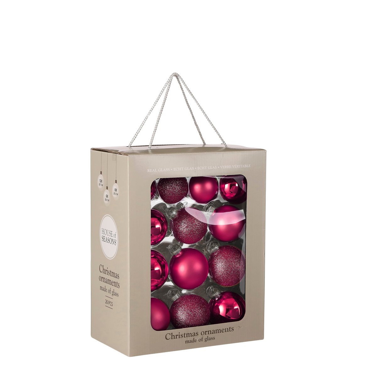 Christmas Balls Set - 26 Pieces - Ø7 cm - Glass - Fuchsia