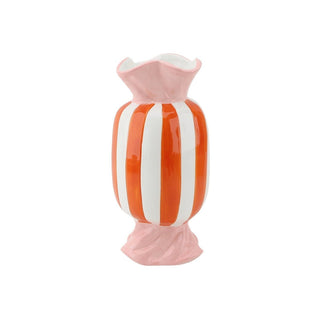 Candylicious Vase – Blumenvase in Toffee-Design aus Dolomit | Housevitamin - Orange/Pink - 9,5x9,5x21cm
