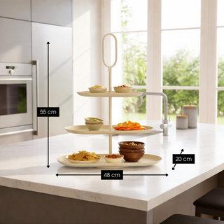 Etagere 3-stufig beige Metall – Große Servieretagere, Tischdeko modern, Deko Etagere für Küche, Wohnzimmer & Buffet