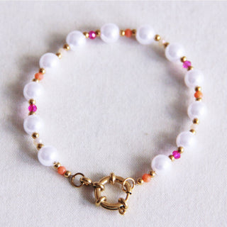 Facettiertes Perlenarmband mit rundem Verschluss – rosa/orange