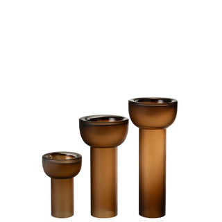 Vase & Kerzenständer Yoko Glas Braun – Großes 2-in-1 Designobjekt von J-Line