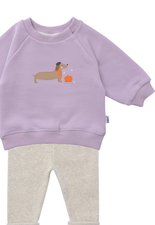 2tlg. Set mit Sweatshirt in flieder mit Print "Dackel" und Leggings
